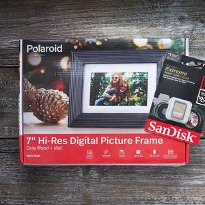 Polaroid 7" Digital Photo Frame + 32gb Memory Card | Grey Wood NWT